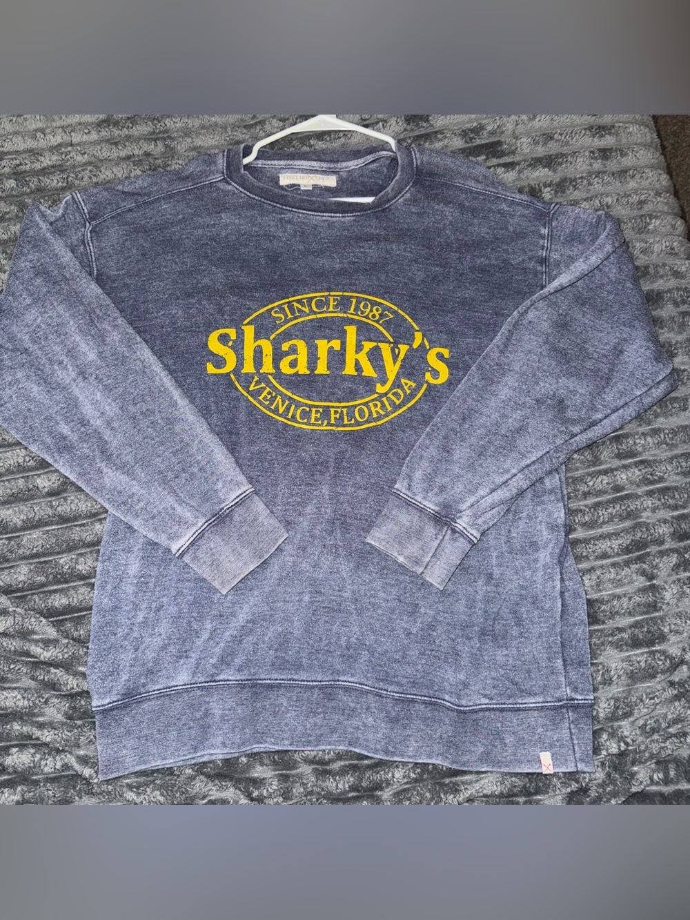 Vintage Vineyard Crew Navy Blue Crewneck with Yellow Sharky's Logo